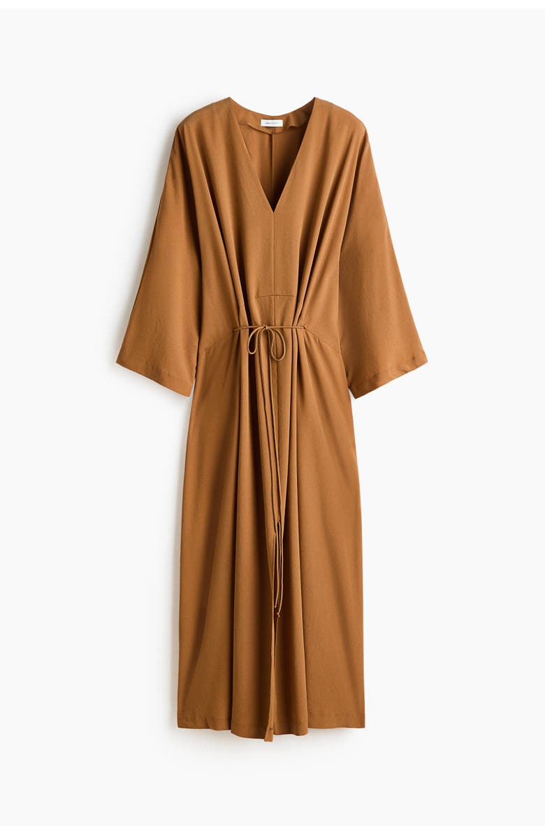 H&M Tie-detail Crêpe Dress, Alternate, color, Dark Beige