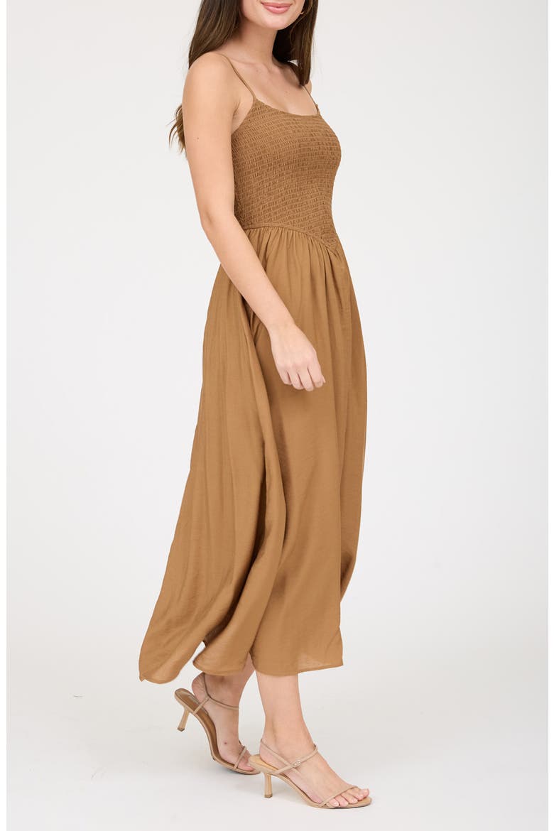 Smocked Midi Dress, Alternate, color, BROWN
