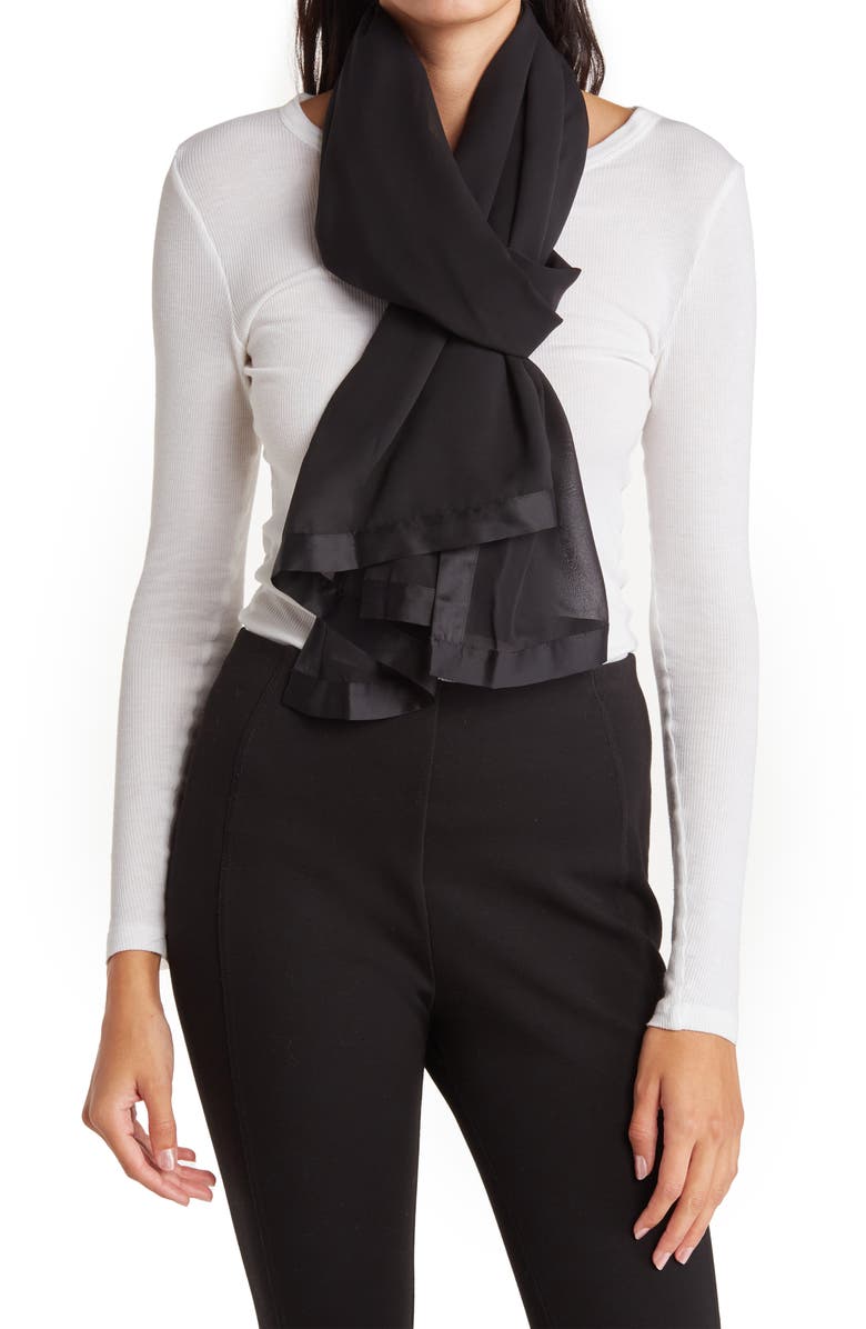 Calvin Klein Satin Border Chiffon Scarf, Main, color, Black
