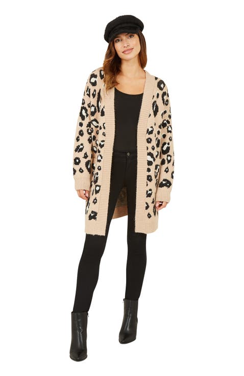 Animal Intarsia Knit Long Cardigan