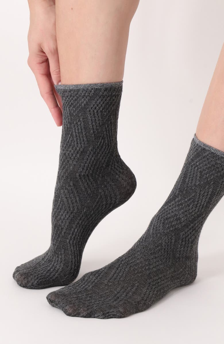 Oroblu Assorted 2-Pack Jacquard Crew Socks, Alternate, color, Anthracite/ Grey