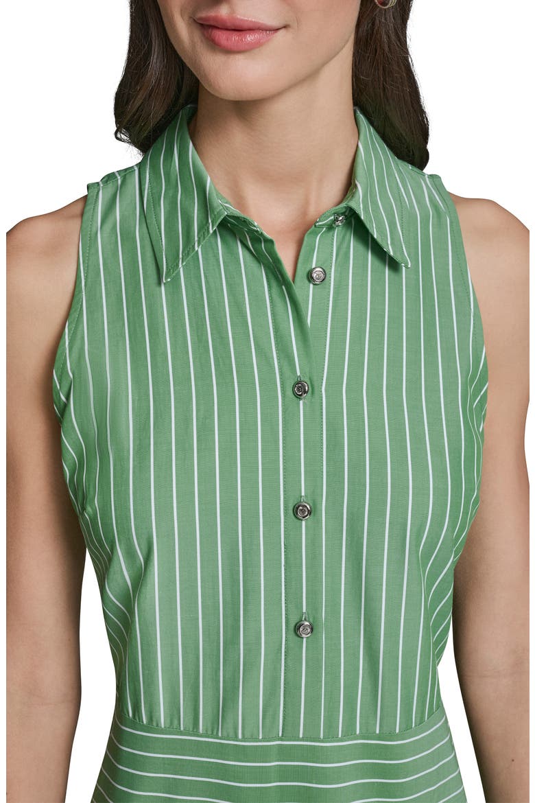 Stripe Sleeveless Cotton Blend Midi Shirtdress, Alternate, color, BOTANIC GREEN/ SOFT WHITE