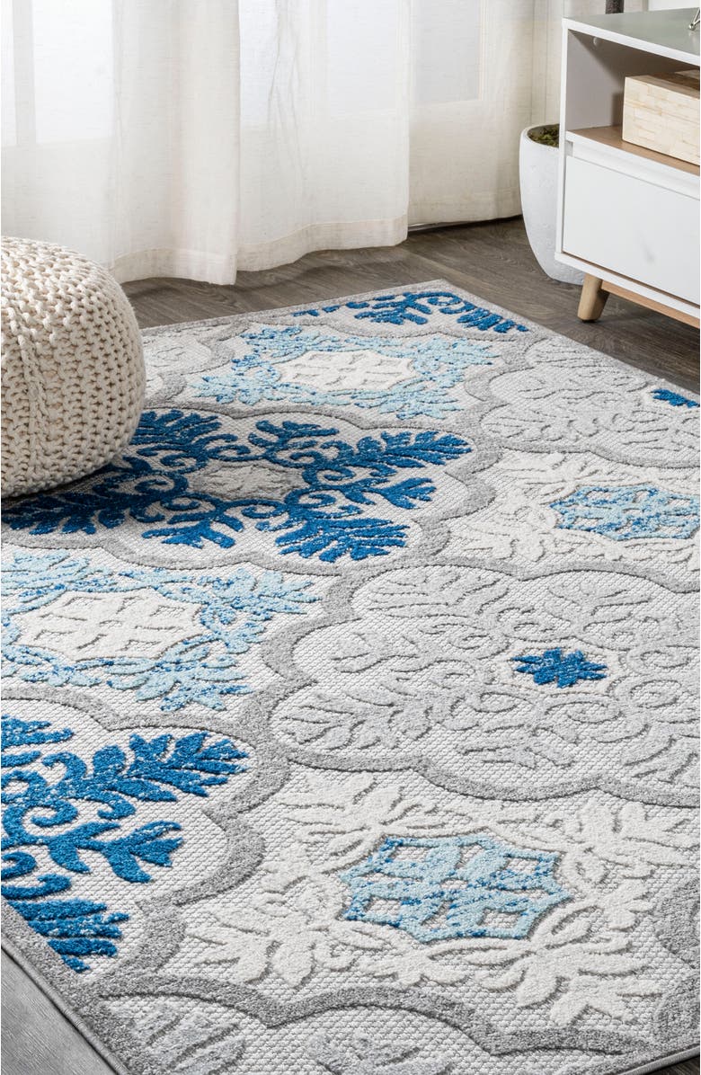 JONATHAN Y Cassis Ornate Ogee Trellis Indoor/Outdoor Area Rug, Alternate, color, Light Gray/Blue