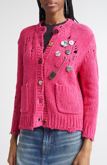 トップス RYU KAGA Damaged knit cardigan R13 Button Detail Ripped Cotton Cardigan | Nordstrom