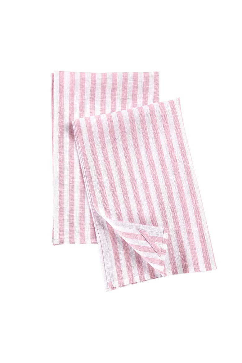 Linen Kitchen Towels Set of 2, 17 x 26" - Amalfi Stripe, Alternate, color, Cherry Blossom and White