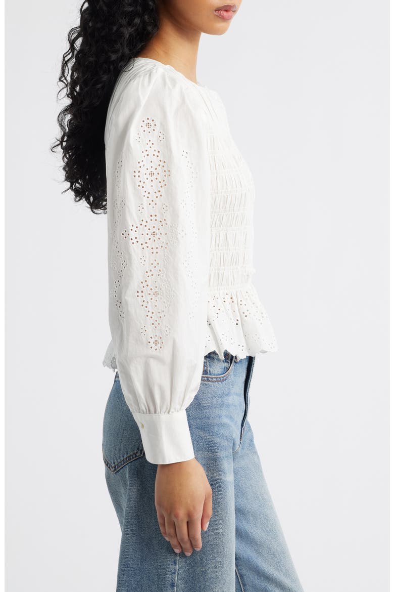 Tabi Eyelet Embroidered Smocked Cotton Top, Alternate, color, WHITE EMBROIDERY