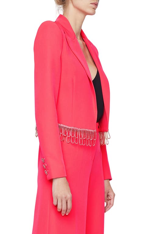 L Agence Jen Womens Crystal Fringe Cropped Open-front Blazer In Neon Coral