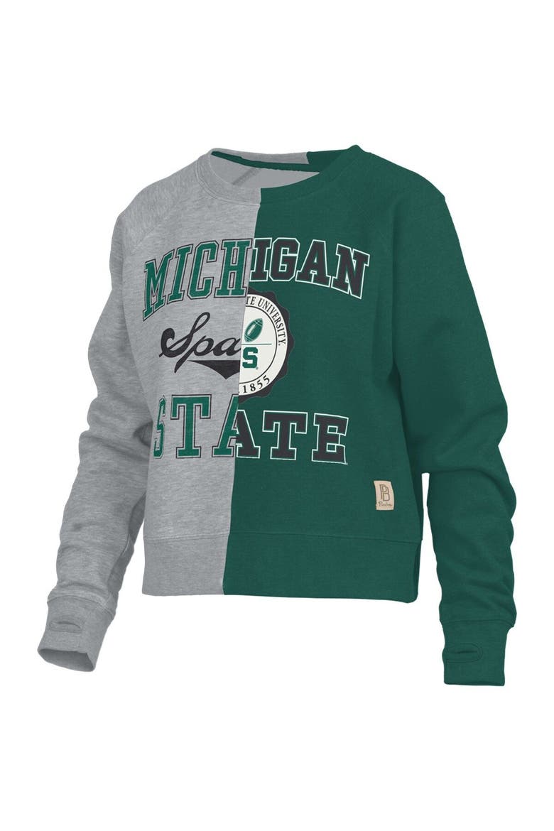 Women's Pressbox Heather Gray Michigan State Spartans Half and Half Raglan Pullover Sweatshirt, Alternate, color, Heather Gray