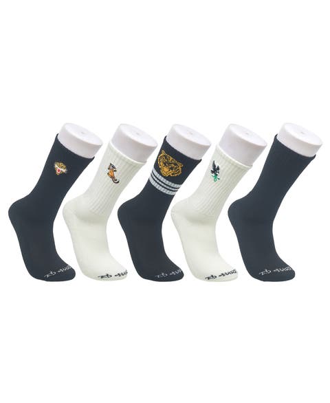 Mens Embroidery Half Cushion Crew Sock 5-Pack