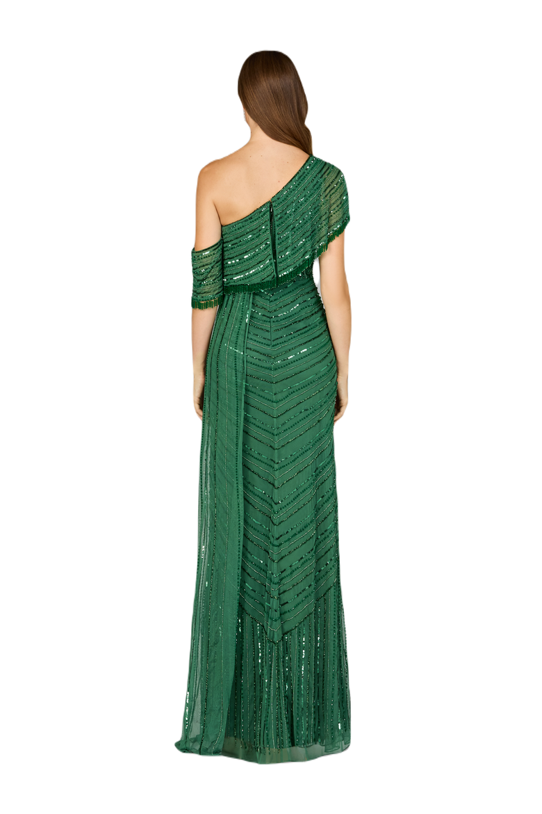 Off Shoulder Sheath Beaded Gown, Alternate, color, ForestGreen