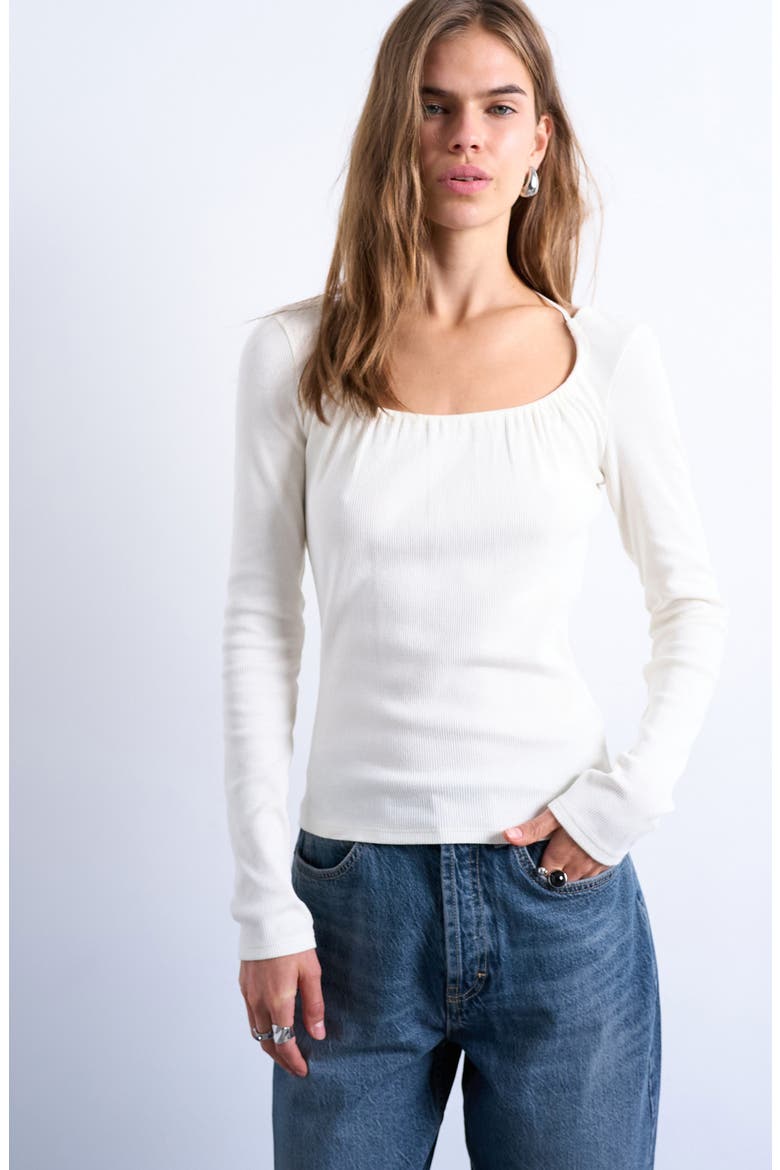 Scoop Neck Long Sleeve Rib Top, Main, color, IVORY