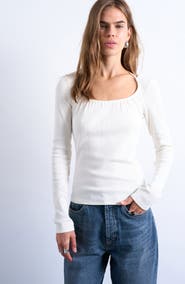 Topshop Scoop Neck Long Sleeve Rib Top