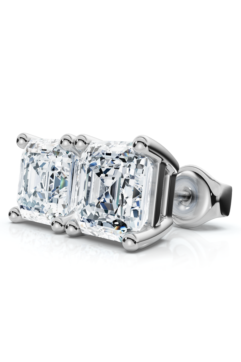 3.00Ct Asscher Cut Diamond Studs 14k Gold Lab Grown Earrings, Alternate, color, 14k White Gold