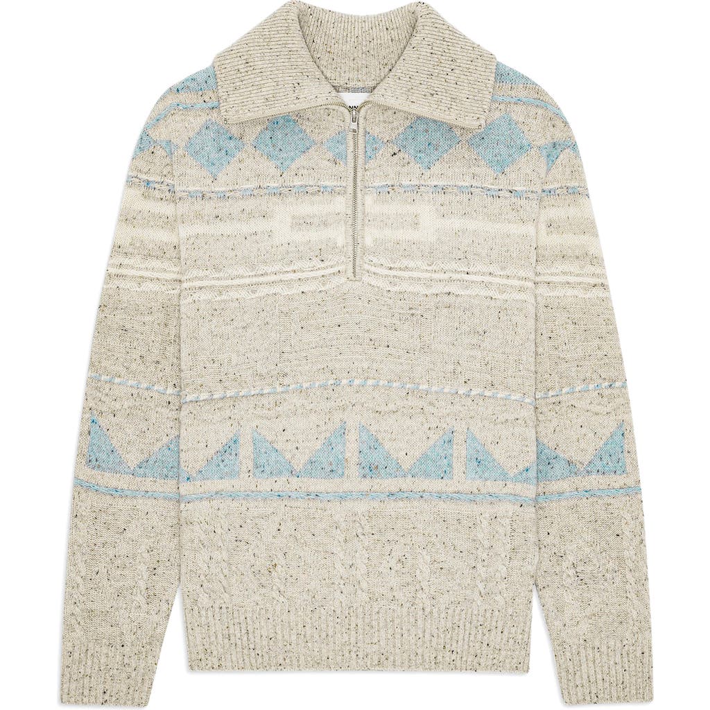 Nn07 William 6697 Fair Isle Half Zip Sweater In Blue