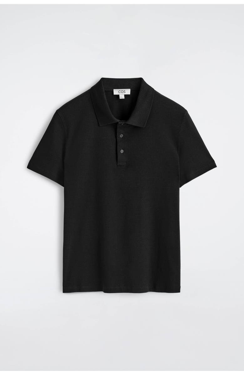 COS Slim Ribbed Cotton Polo Shirt, Alternate, color, Black