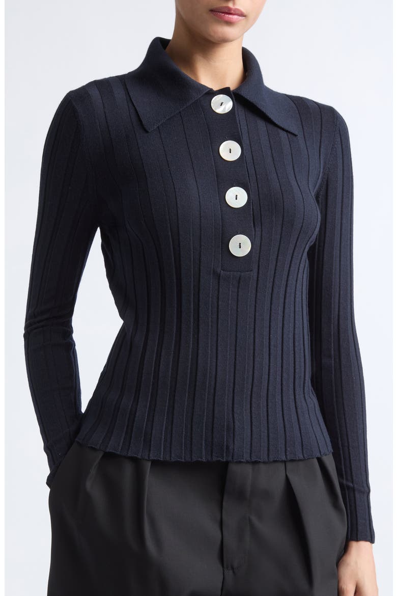 Sugarman Long Sleeve Virgin Wool Rib Polo, Alternate, color, NAVY