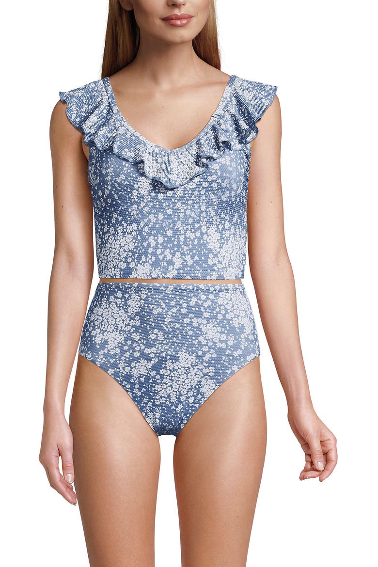 Pique Ruffle Tankini Top and High Waisted Bottom Swimsuit Set, Main, color, Dusk Sky Meadow Ditsy Floral