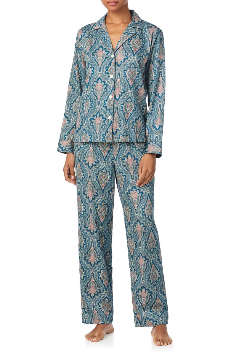 Lauren Ralph Lauren Print Cotton Blend Pajamas, Main, color, Blue/ Turquoise