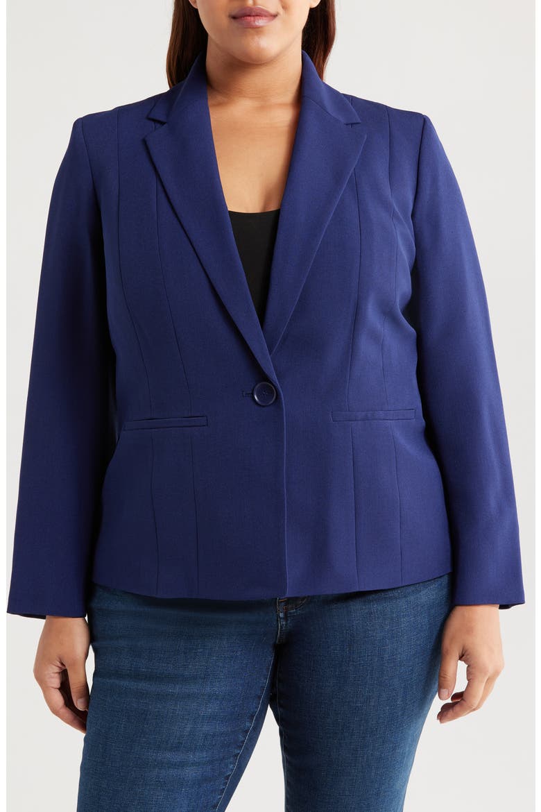 One Button Blazer, Alternate, color, KASPER NAVY