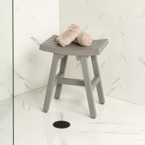 Jonathan Y Tamlyn 15.75" Traditional Classic Slatted Solid Acacia Wood Indoor/outdoor Shower Stool In Gray