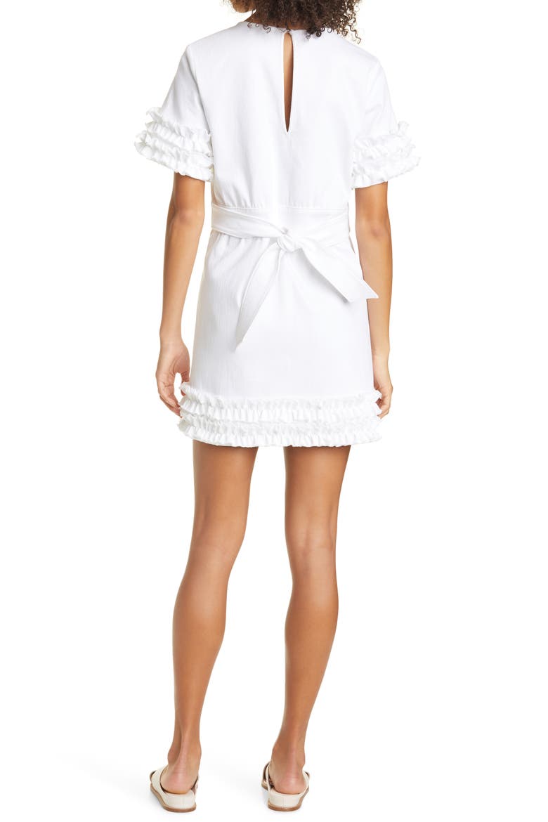 Easton Tie Waist Denim Shift Dress, Alternate, color, WHITE