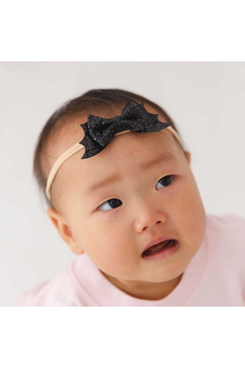 Glitter Bat Halloween Bow Baby Headband, Alternate, color, Black