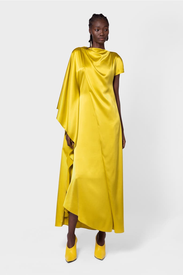 Hiba Draped Silk Dress, Main, color, Zinnia