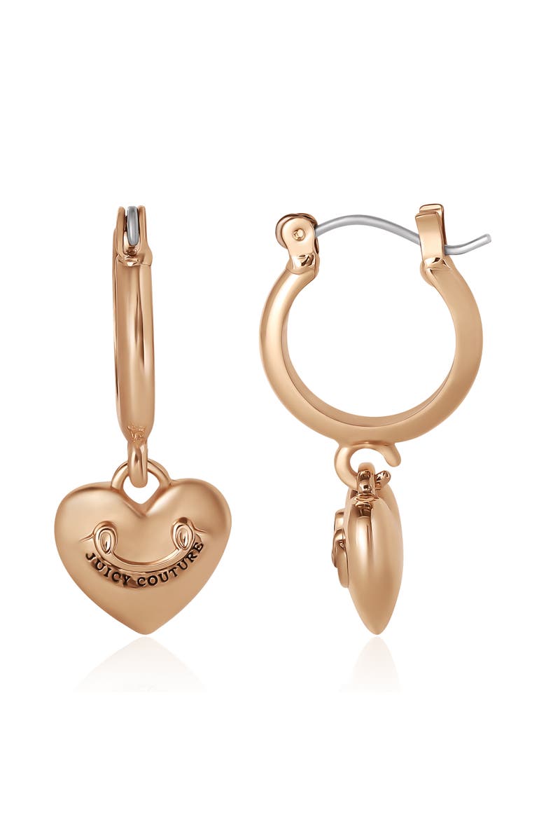 Juicy Couture Gold-Tone Heart Charm Hoop Earrings, Alternate, color, Gold