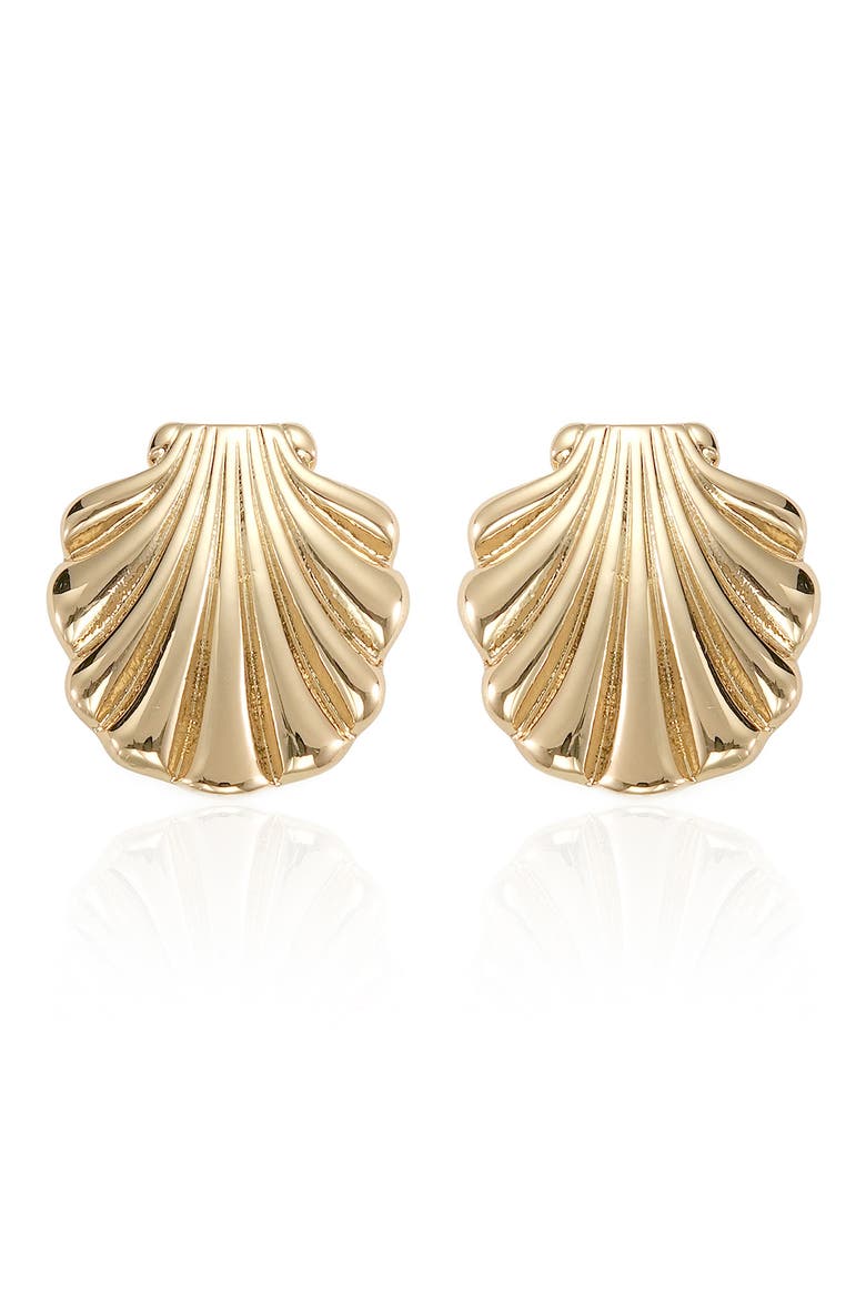 Golden Scallop Stud Earrings, Alternate, color, GOLD