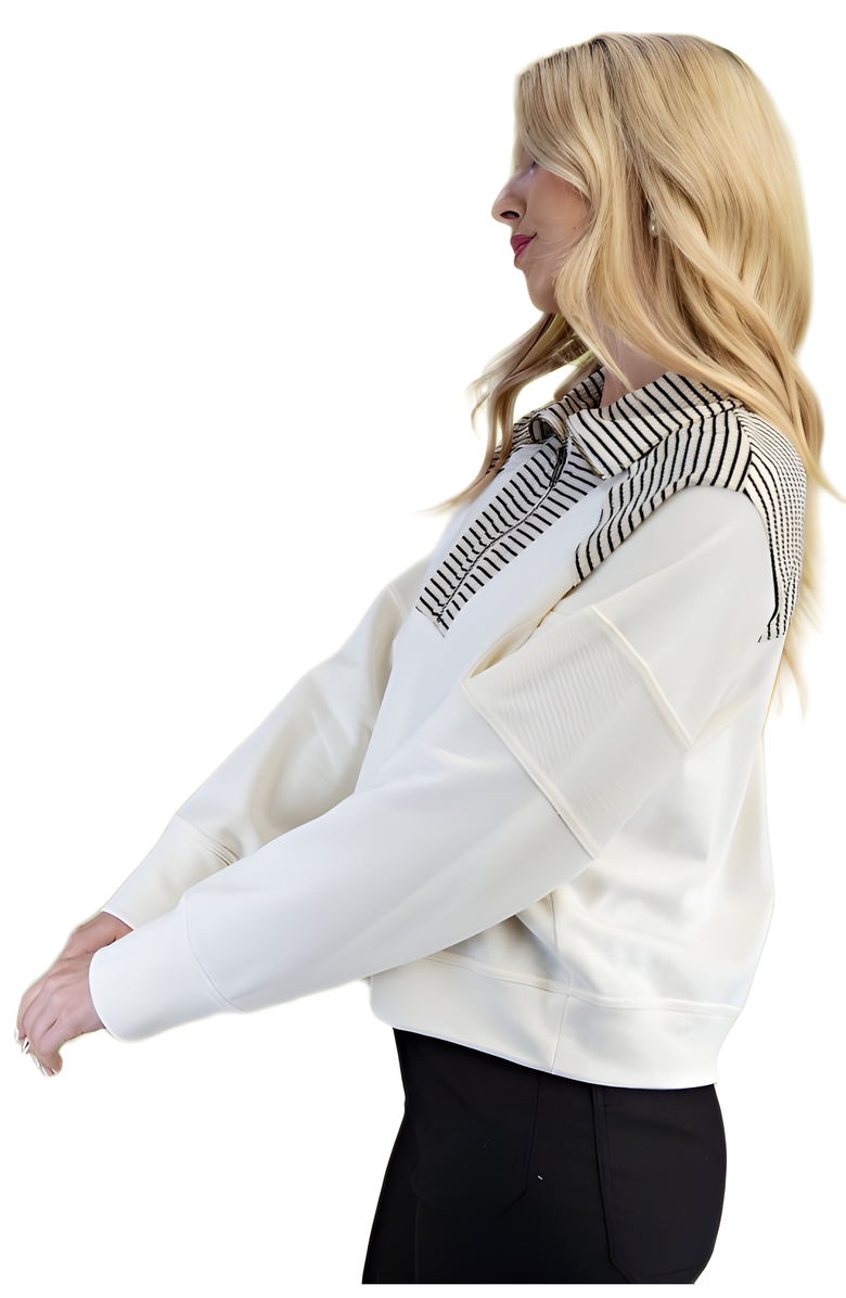 Knit and Lounge Striped Half-Zip Sweater With Contrast Collar Trim, Alternate, color, Ivory
