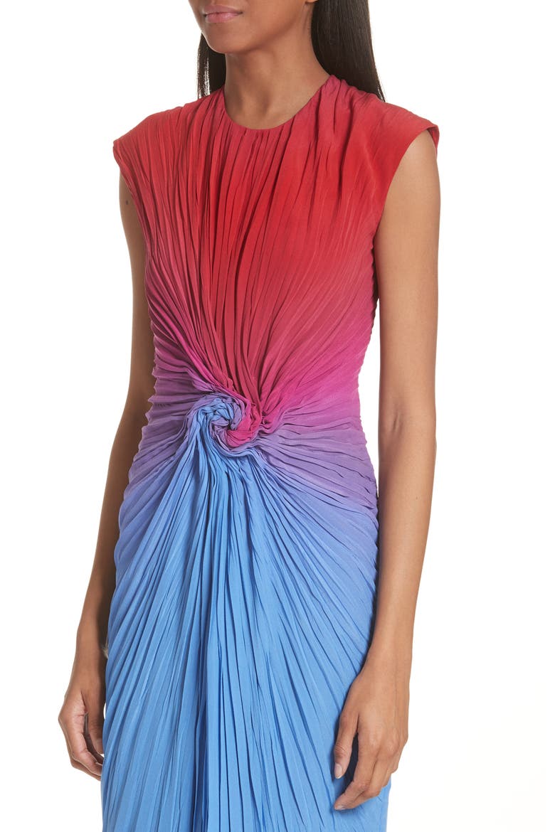 Twist Front Dégradé Silk Dress, Alternate, color, DUSTY BLUE/ LIPSTICK