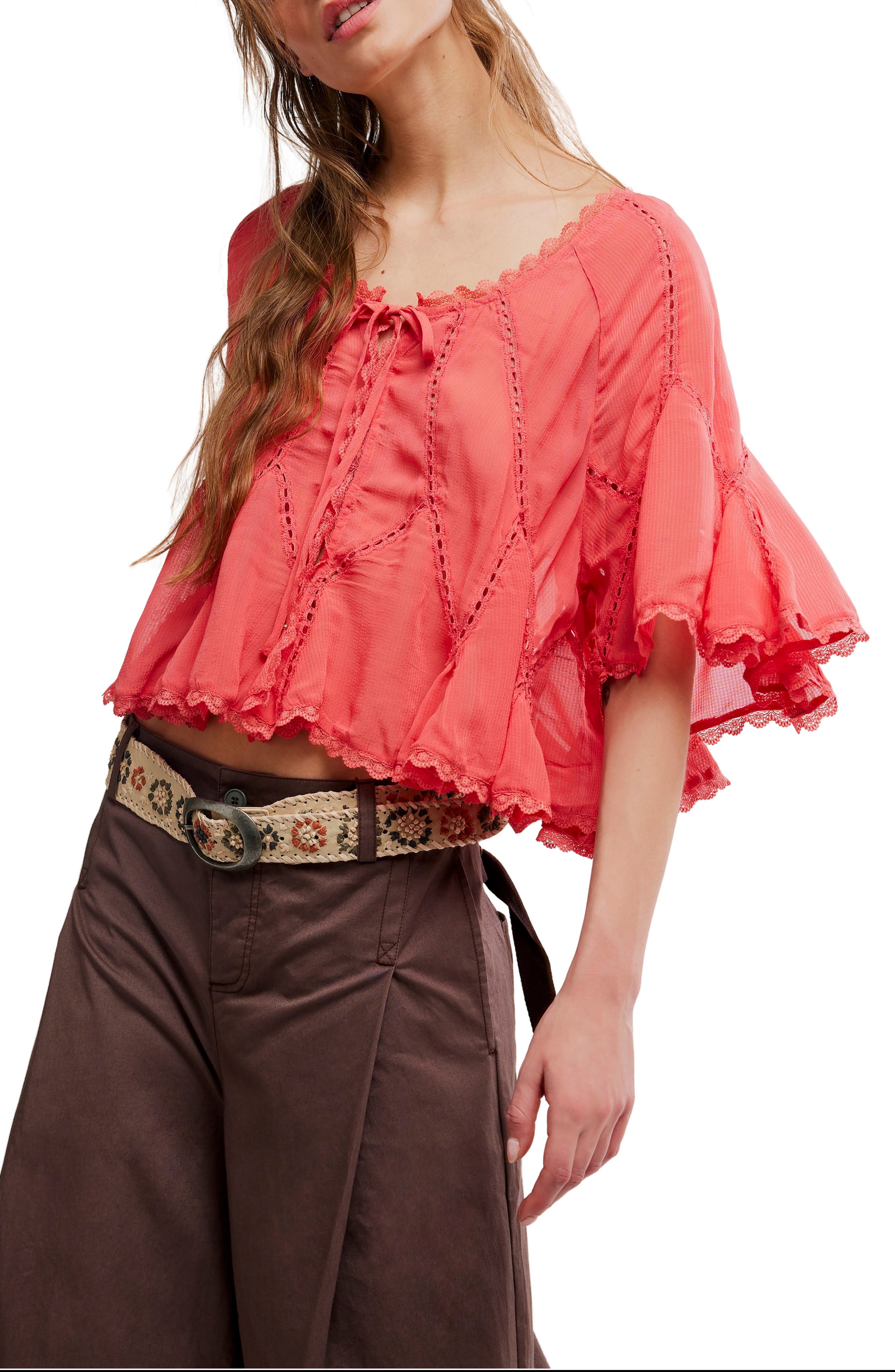 Free People Michelle Lace Trim Top