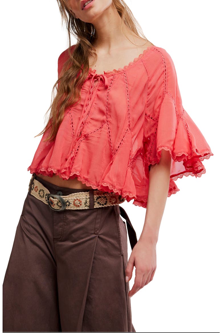 Michelle Lace Trim Top, Main, color, AGED CORAL