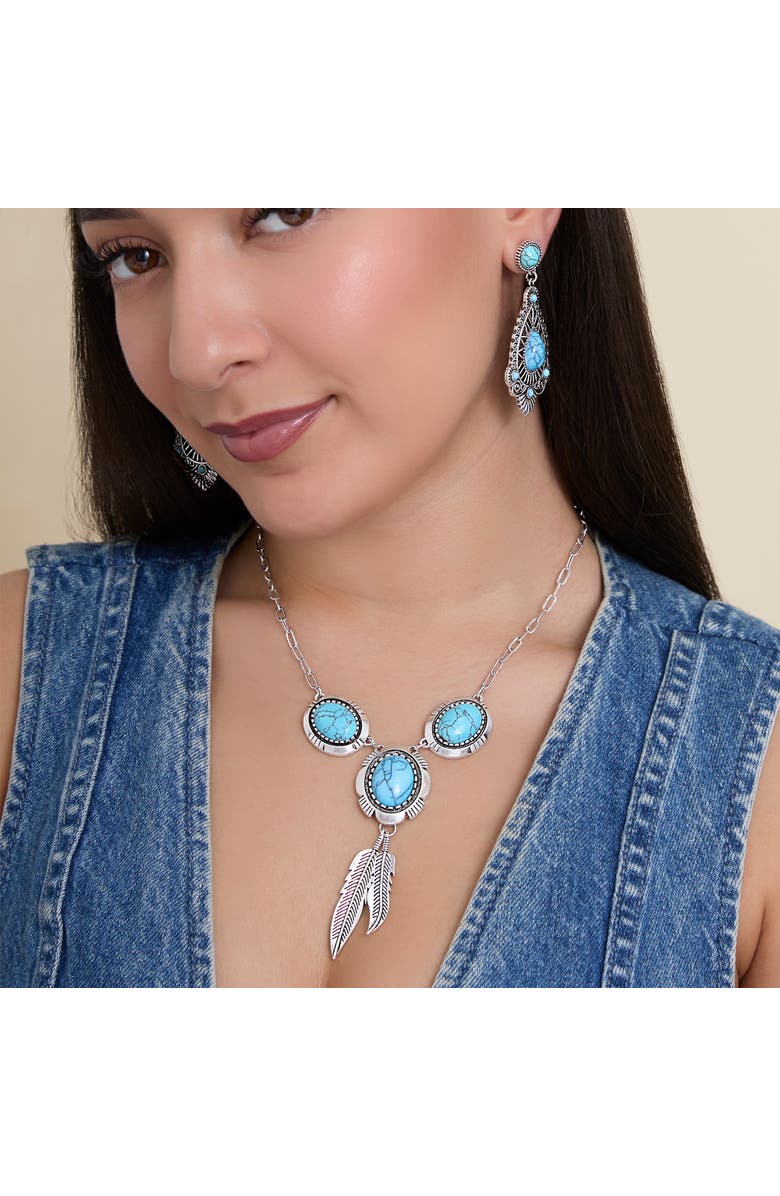 Jessica Simpson Silver-Tone Filigree Teardrop Earrings in Blue, Alternate, color, Silver