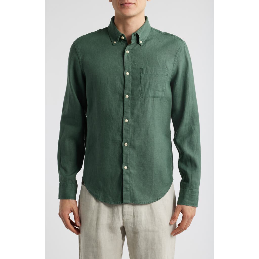 Alex Crane Playa Linen Button-down Shirt In Pine