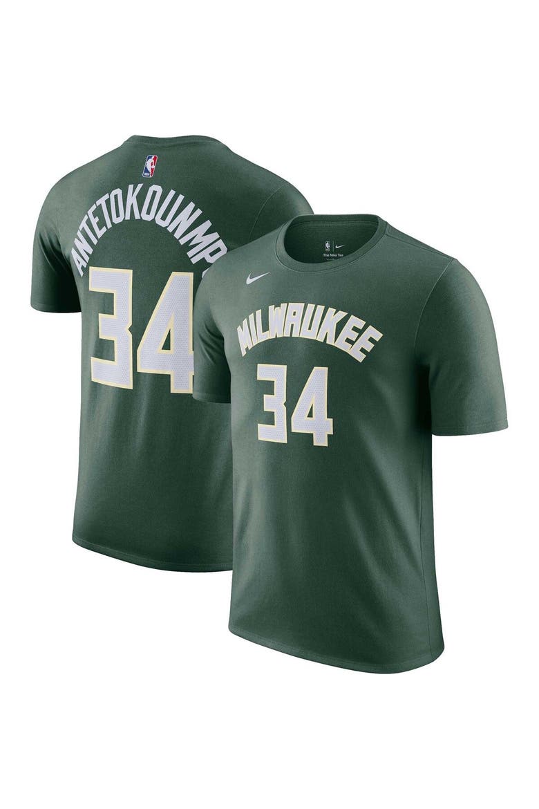 Men's Nike Giannis Antetokounmpo Hunter Green Milwaukee Bucks Icon 2022/23 Name & Number T-Shirt, Main, color, Hunter Green