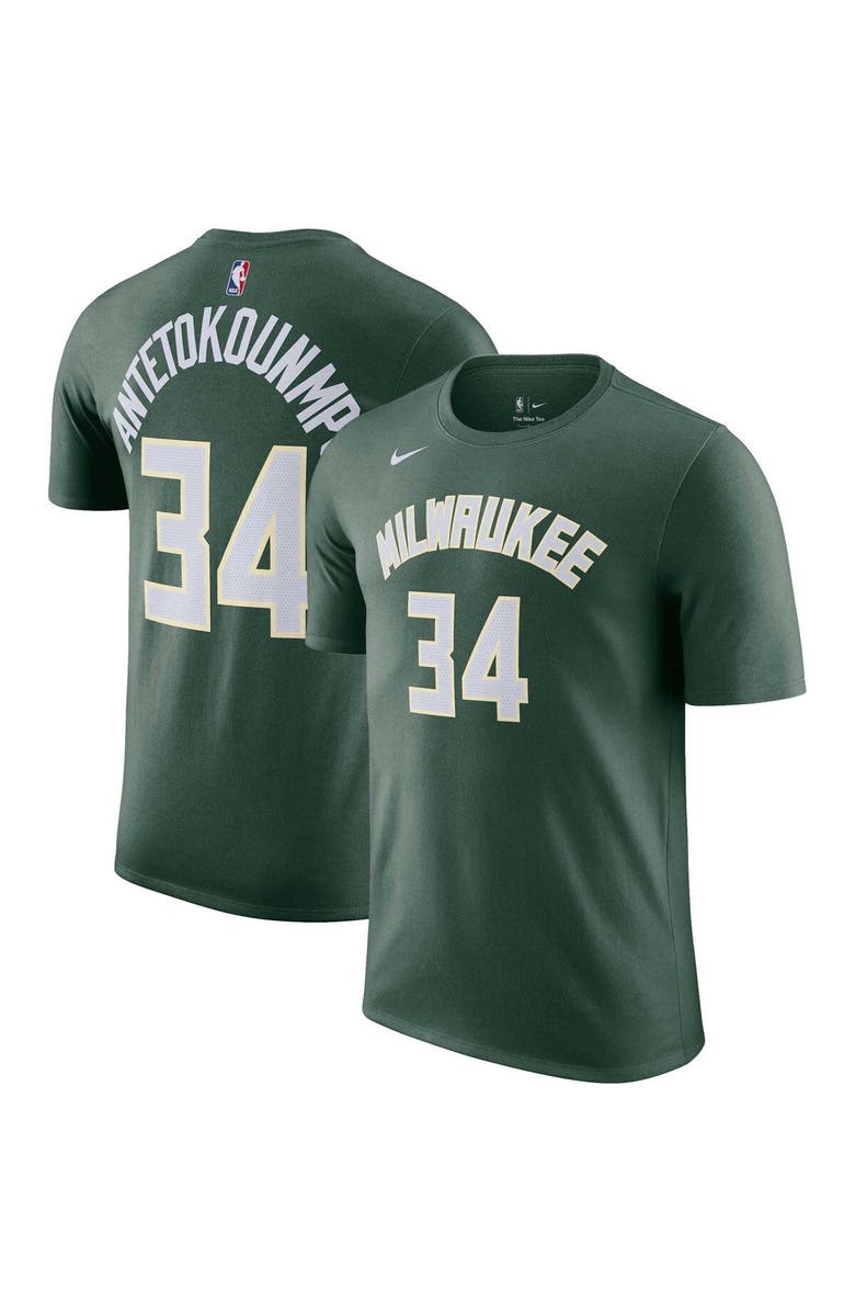 Nike Men's Nike Giannis Antetokounmpo Hunter Green Milwaukee Bucks Icon 2022/23 Name & Number T-Shirt, Main, color, Hunter Green