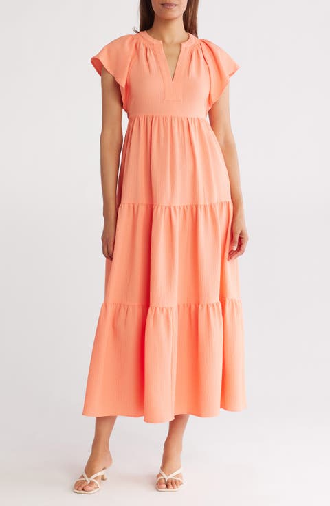 Flutter Sleeve Tiered A-Line Maxi Dress