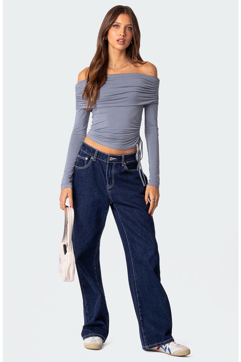 Gathered Off the Shoulder Top, Alternate, color, BLUE