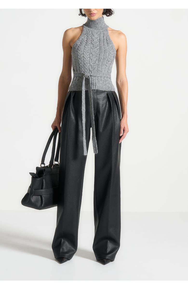 Manière De Voir Olivia Pebbled Leather Pleated Stacked Trousers, Main, color, 