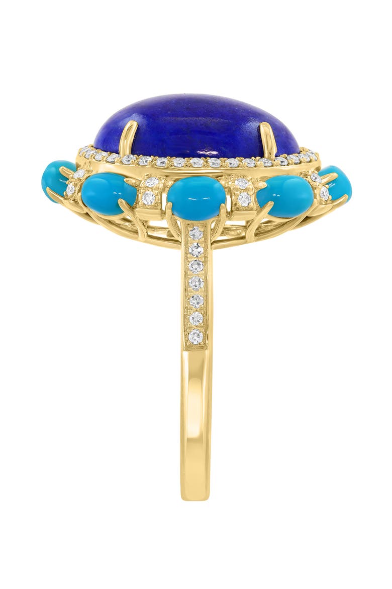 14K Yellow Gold Diamond Lapis Lazuli Turquoise Vintage Floral Ring, Alternate, color, 14K Gold
