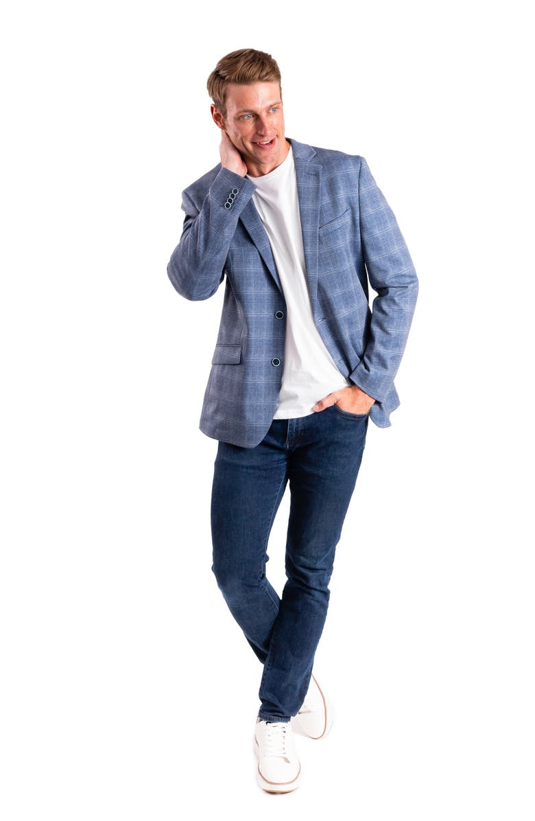 SAVILE ROW CO Blue Plaid Knit Sport Coat, Alternate, color, Blue