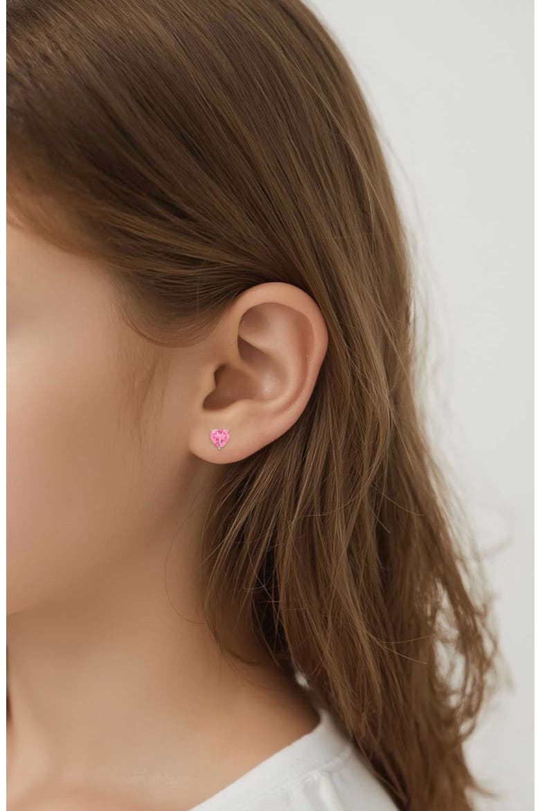 Kids' Cubic Zirconia Heart Stud Earrings, Alternate, color, PINK