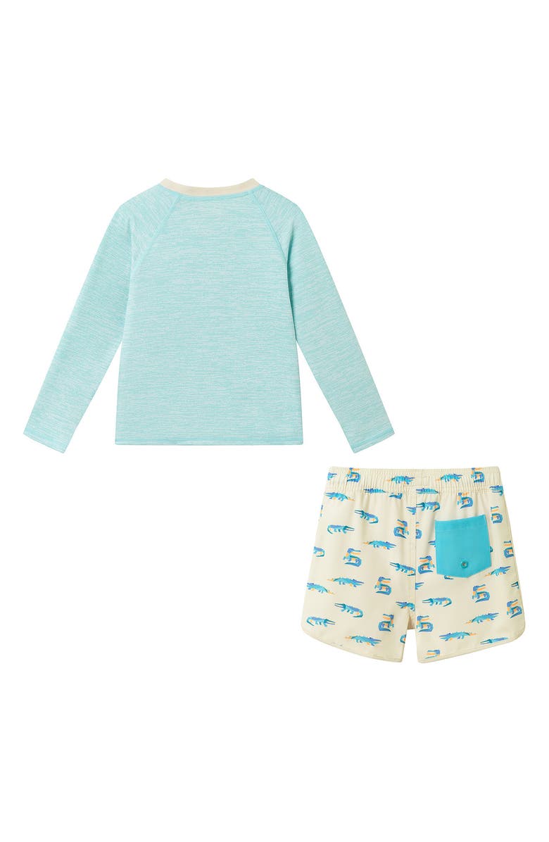 Andy & Evan Kids' Sailboat Long Sleeve Two-Piece Rashguard Swimsuit, Alternate, color, Green Gator