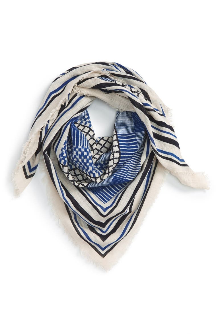 Mixed Pattern Cotton Scarf, Main, color, IVORY MULTI