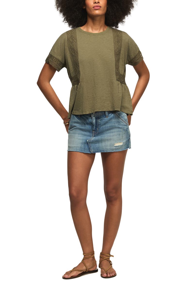 Lace Trim Peplum T-Shirt, Alternate, color, DUSTY OLIVE