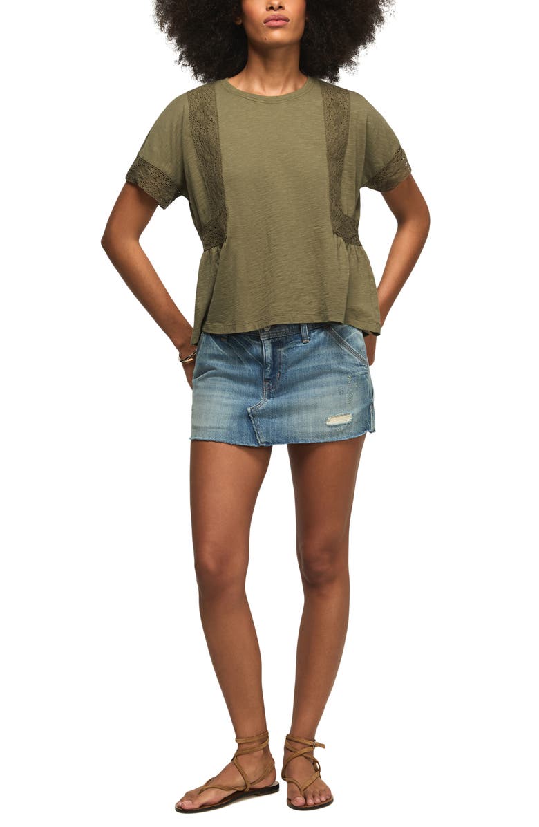 Lucky Brand Lace Trim Peplum T-Shirt, Alternate, color, Dusty Olive