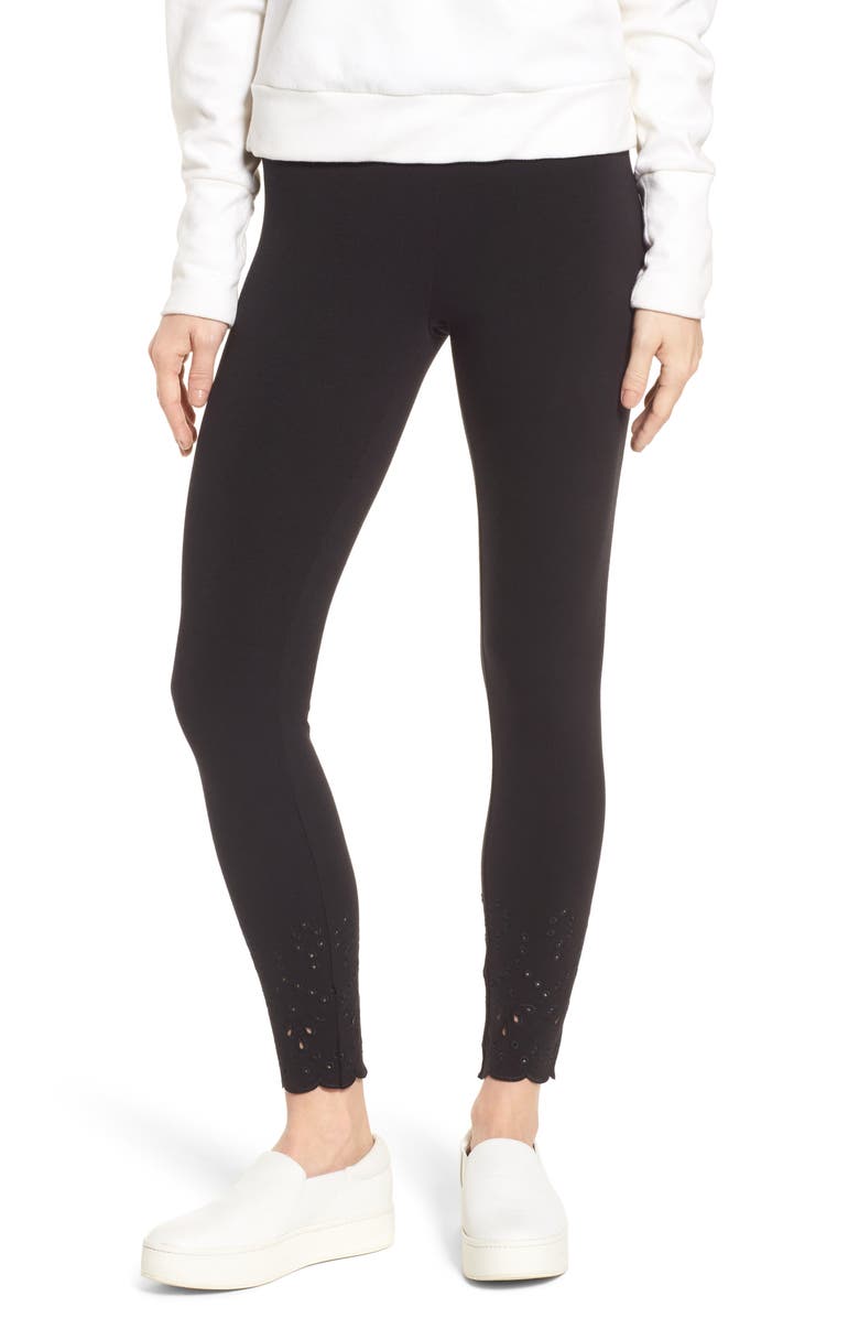 Hue Eyelet Hem Skimmer Leggings, Main, color, 