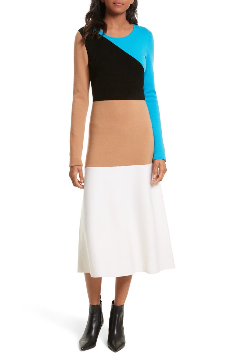 Crewneck Flare Knit Dress, Main, color, CERULEAN MULTI