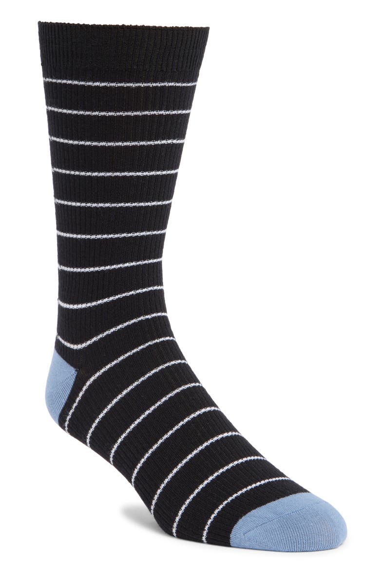 Everyday Stripe Cotton Blend Socks, Main, color, BLACK